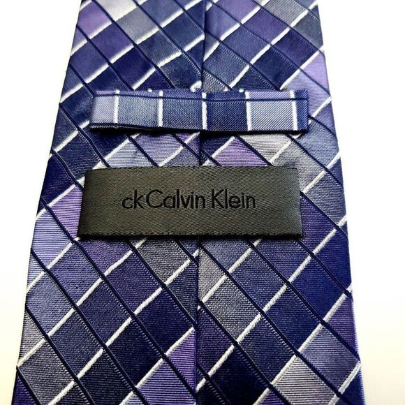 Calvin Klein Purple Check Plaid Silk Tie - Picture 3 of 6